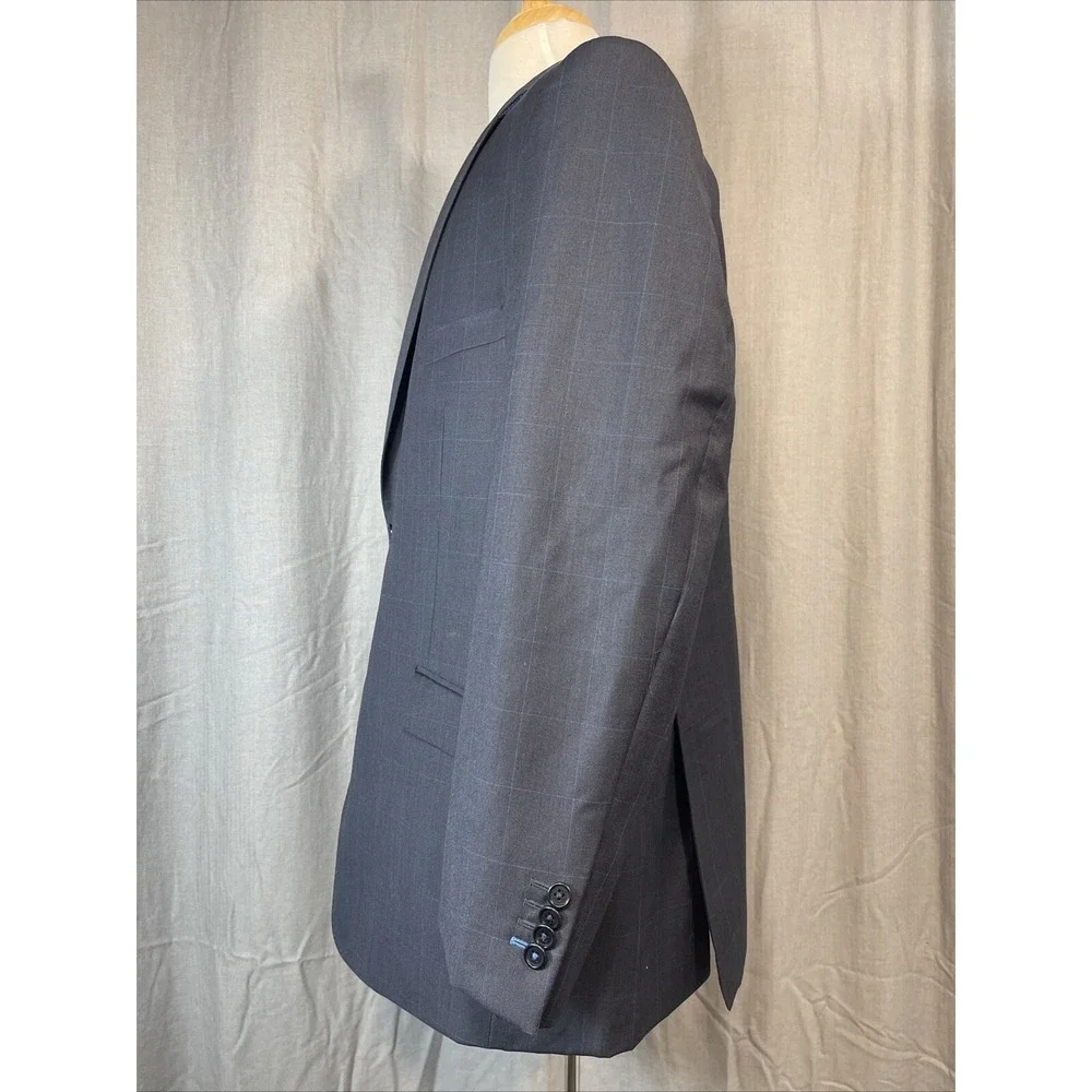 Jos A Bank 1905‎ Navy Blue Plaid Wool Sport Coat Blazer 46R Office Evening